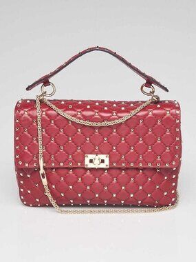 Valentino Dark Red Quilted Nappa Leather Rockstud Spike Large Shoulder Bag